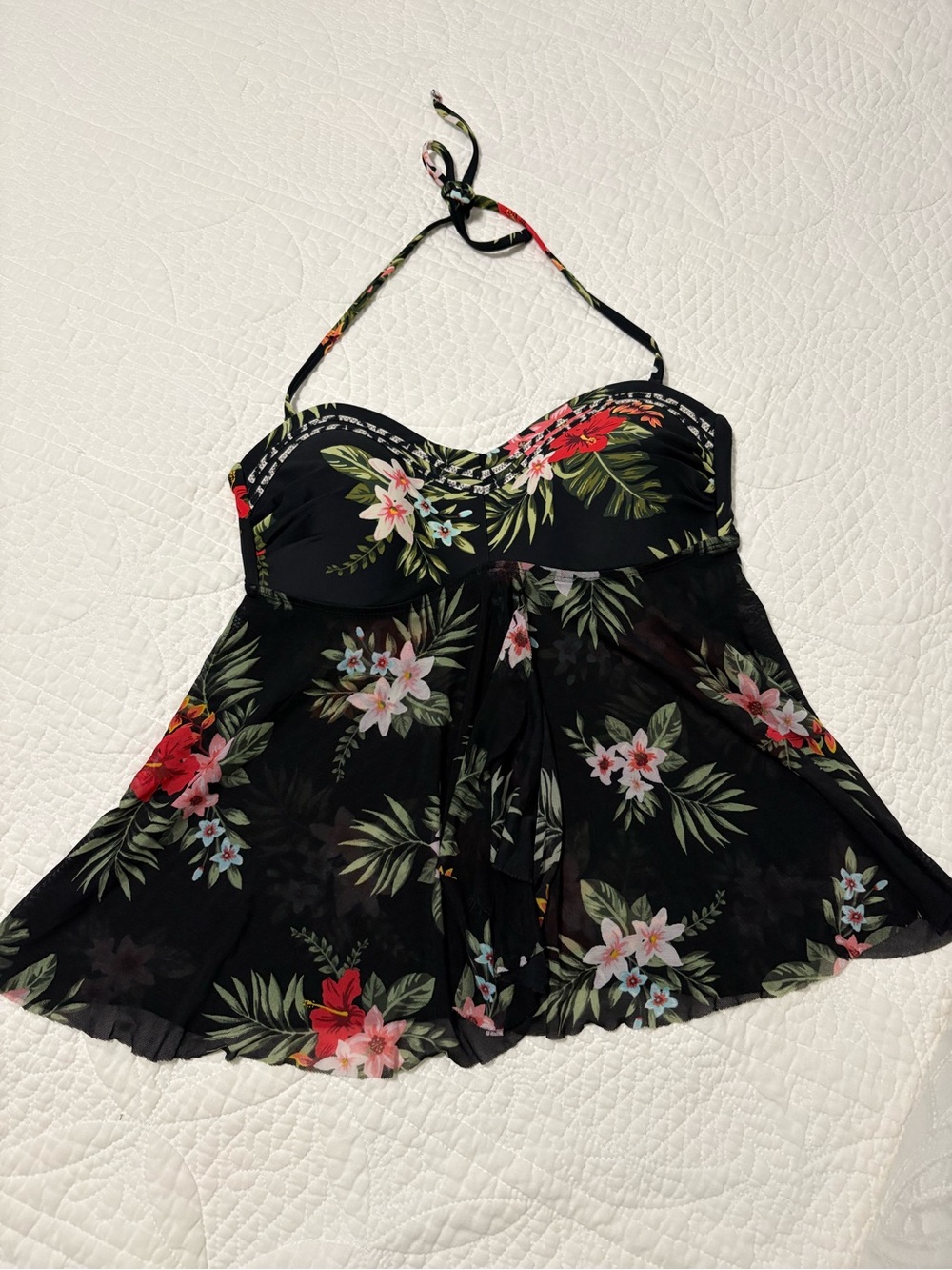 Kona Sol Black Floral Halter swim top size M